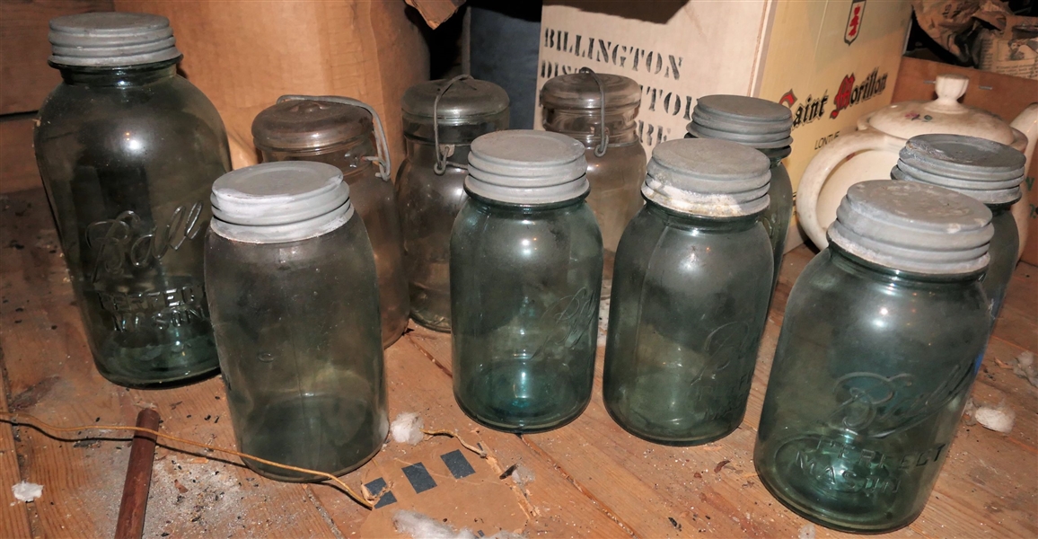 10 Old Blue Jars with Lids