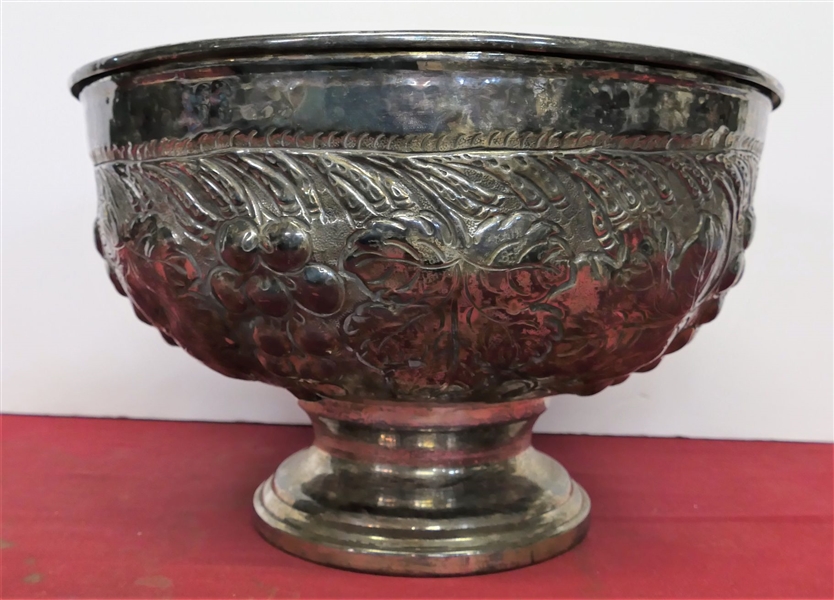 Beautiful Hammered and Hand Decorated Punch Bowl with Grapes and Leaves - Measures 10 1/2" tall 16 1/2" Across