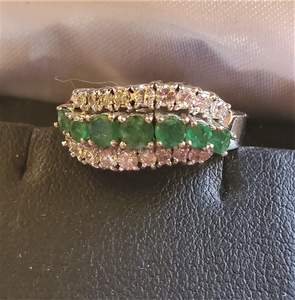 14kt White Gold Ring with Diamonds and Emeralds 