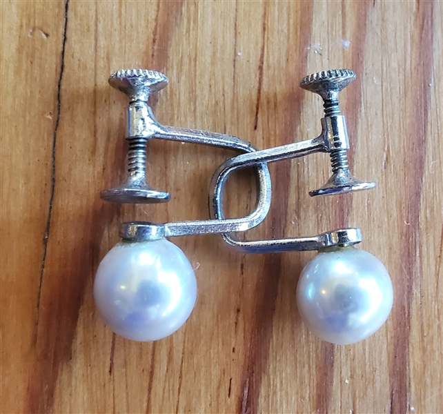 Sterling Silver Pearl Screw Back Earrings