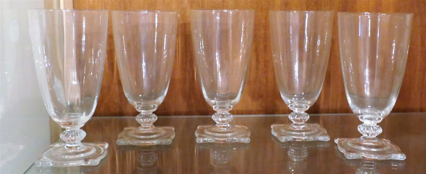 5 Elegant Glass Juice Glasses with Ribbed Stem and Square Base - Measuring 5" tall 