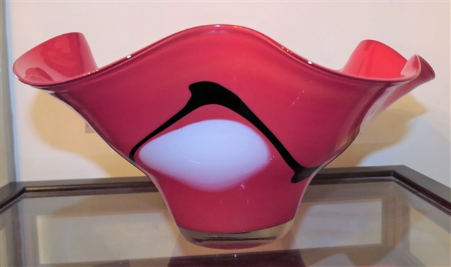 Large Ruffled Edge Art Glass Bowl - Measures 7 3/4" Tall 15" Across