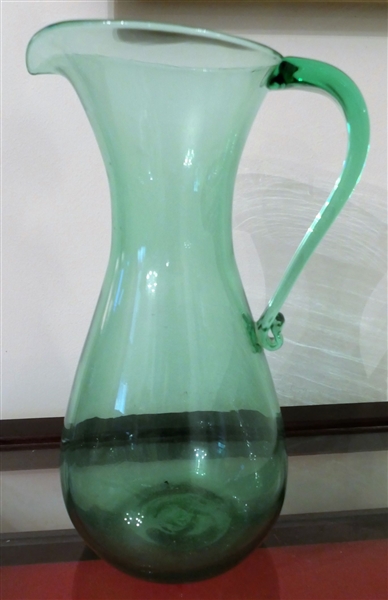 Unsigned Blenko Green Pitcher - Applied Handle - Measures 11" Tall