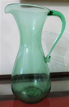 Unsigned Blenko Green Pitcher - Applied Handle - Measures 11" Tall