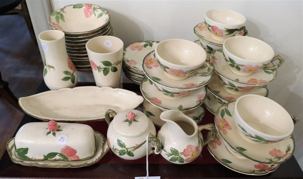 48 Pieces of Franciscan Desert Rose China including Butter Dish, Cream and Sugar, Oval Dish, Bowls, Etc. 
