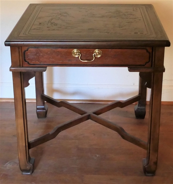 Connoisseur by Heritage Mahogany Chinoiserie End Table with Drawer -Table  Measures 24" Tall 24 1/2" by 24 1/2"