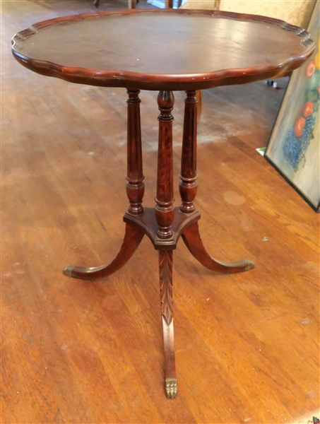 Mersman Mahogany Pie Crust Table -Brass Tipped Feet-  Measures 26" Tall 22" Across 