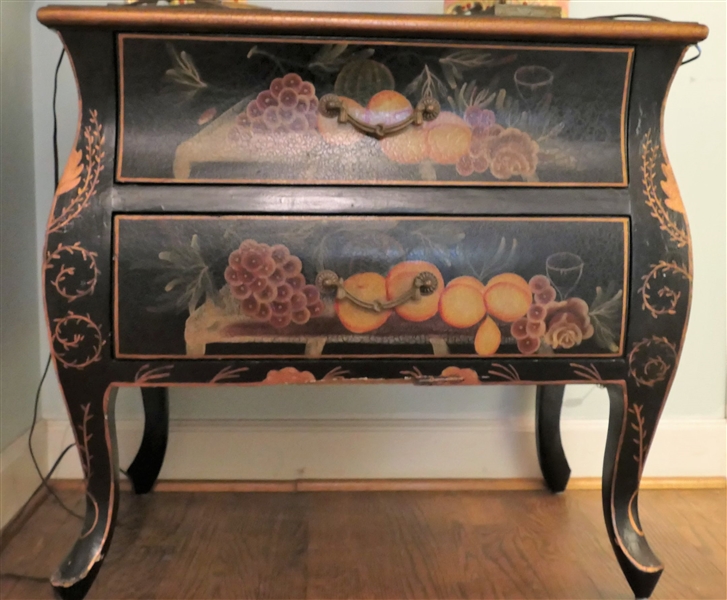 Fruit and Floral Decorated Low Chest -2 Drawers - Measures 26" tall 28" by 20" - Some Paint Chipping on Corners