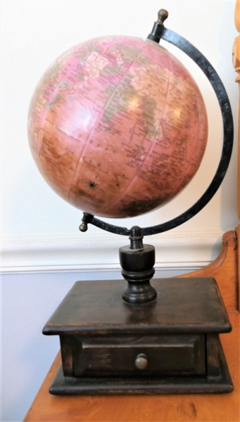 Modern Decorative Globe on Wood Base with Drawer - Measures 16" Tall 