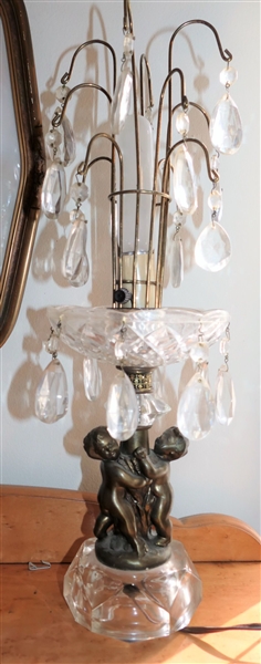 Cherub Lamp with Cascading Glass Prisms - Measures 19 1/8" tall 