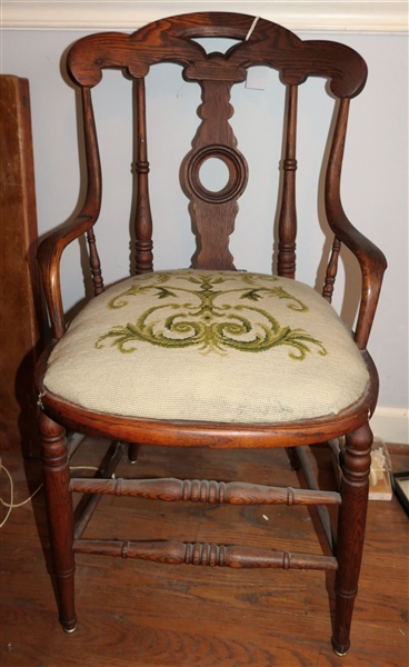Oak Side Chair with Needle Point Seat 