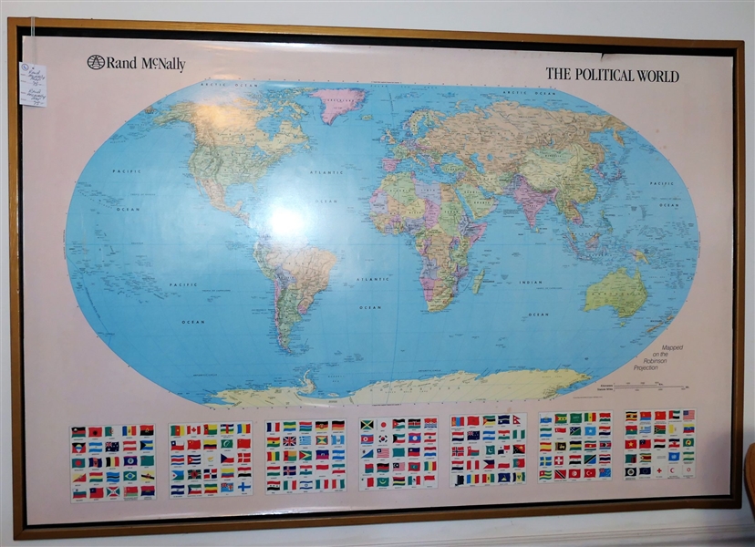 Rand McNally "The Political World" Wall Map - Framed - Frame Measures 36" by 54"