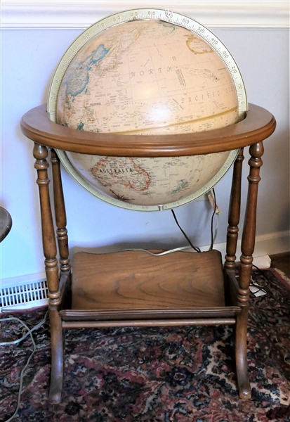16 Inch Diameter Lighted Heirloom Globe in Wood Stand with Magazine/Book Holder Base Measures 36" Tall 