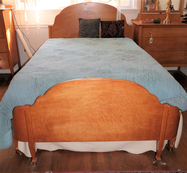 Birdseye Maple Full Size Bed with Wood Headboard, Footboard, and Rails - with Bedding