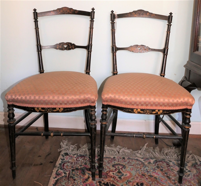Pair of Dainty Black and Gold Side Chairs 