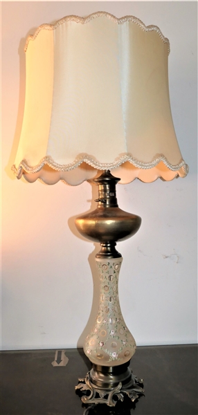 Banquet Style Lamp with Hand Painted Flowers and Gold Details - Antique Gold Metal Details - Lamp Measures 24" to Bulb