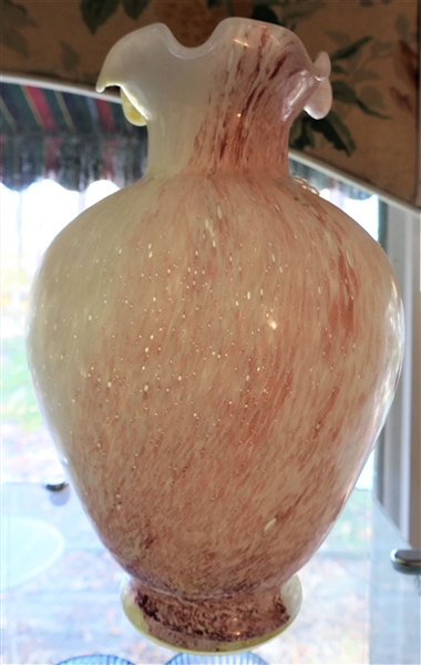 Large Art Glass Vase with Ruffled Edge - Measures 13" Tall 