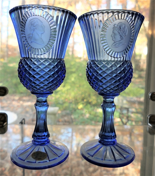Fostoria for Avon Cobalt Blue George and Martha Washington Goblets - Each Measures 8 1/4" Tall 