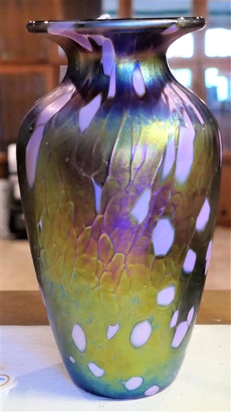 Beautiful Iridized Art Glass Vase - Measures 6 1/2" Tall 