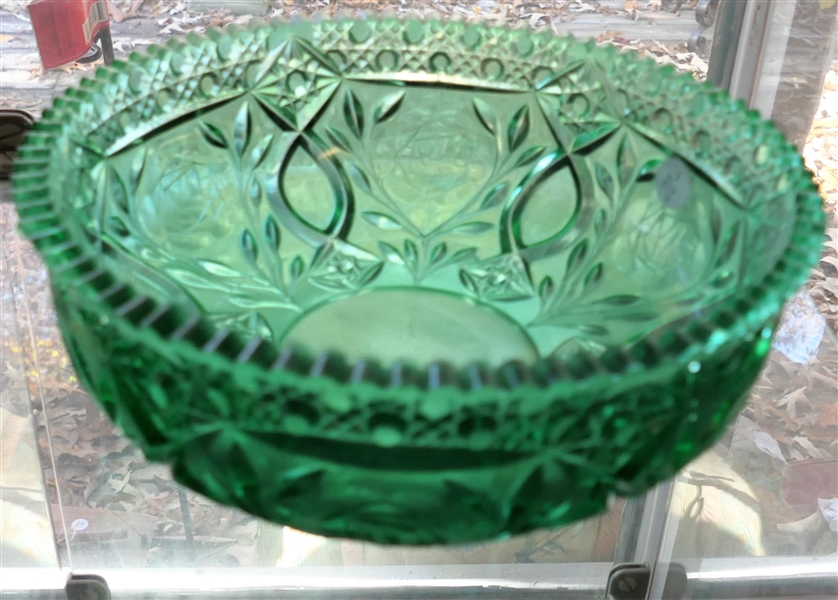 Nice Vivid Teal/Green Press Glass Bowl - Measures 9 3/4" Across