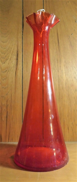 Large Hand Blown Blenko Red Vase - Unsigned - Measures 20 1/2" Tall 