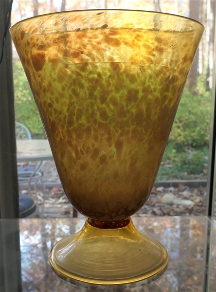 Amber Art Glass Fan Vase - Measures 11" tall l