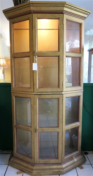 Gold Painted Lighted Display / Curio Cabinet - Lighted Top and Bottom - Measures 71" tall 40" by 14"