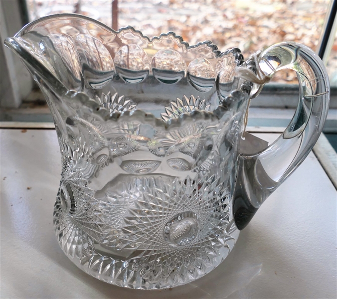 Beautiful Signed Heisey Cut Glass Pitcher Measures 5 1/2" Tall 8 1/2" Spout to Handle 