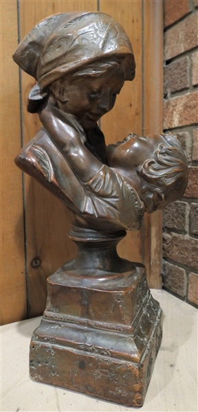 Bronze Colored Chalk Mother and Child Statue - Measures 18" tall  