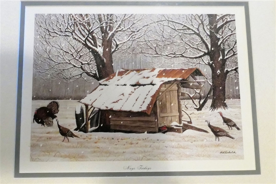 Bob Timberlake "Nays Turkeys" Print Framed and Matted - Frame Measures 15 1/8" by 17 1/2"