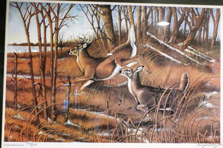 Terry Kindley "Whitetails" Print Pencil Signed and Numbered 412/850 - Frame and Matted - Frame Measures 24" by 31"