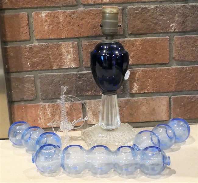 3 Blue Glass Propagation Vessels, Delicate Glass Sail Boat, and Cobalt Blue Glass Lamp - Lamp Measures 11 1/2" Tall 