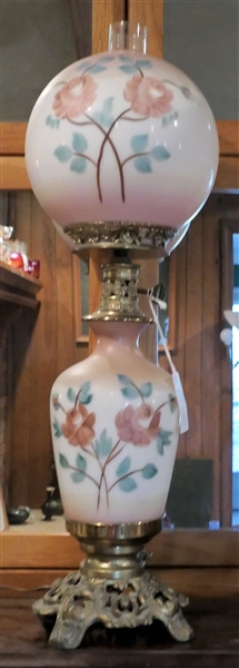 Hand Painted Gone with the Wind Style Lamp - Measures 30" to top of Chimney