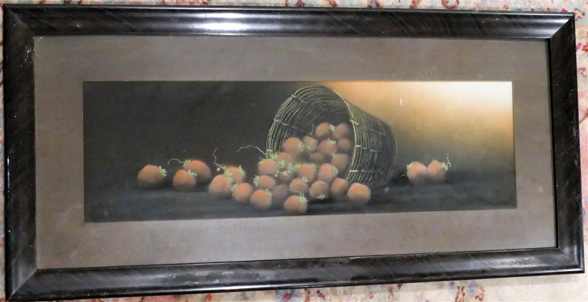 1930s Z. Hanland Strawberry Basket Artwork Framed and Matted - Frame Measures 14 3/4" by 30 1/2"