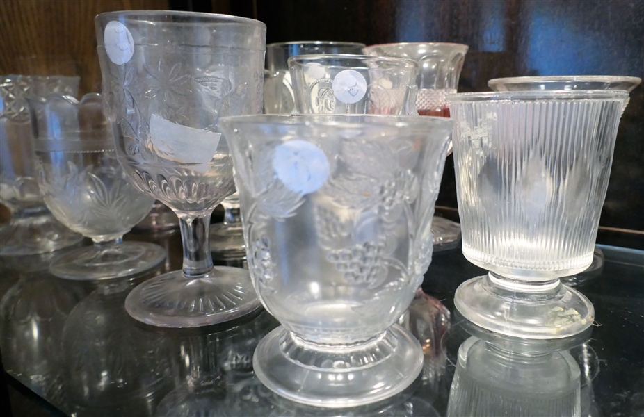 Lot of Early American Press Glass including Goblets, Glasses, and Spooners - Flowers, Berries, Classic Medallion, and Ruby Flash, 