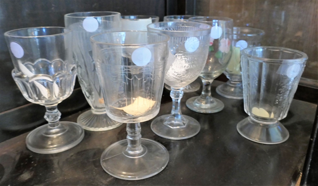 Lot of Early American Press Glass Glasses, Iris and Herringbone, Fence Rail, and Capital Building