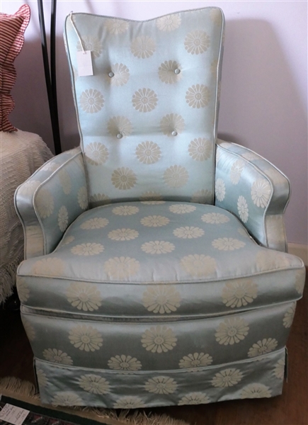 Blue Satin Upholstered Chair with Skirt - Measures 36" all 