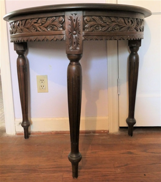 Mahogany Demilune Table with Carved Apron - Measures 29" tall 30" by 19"