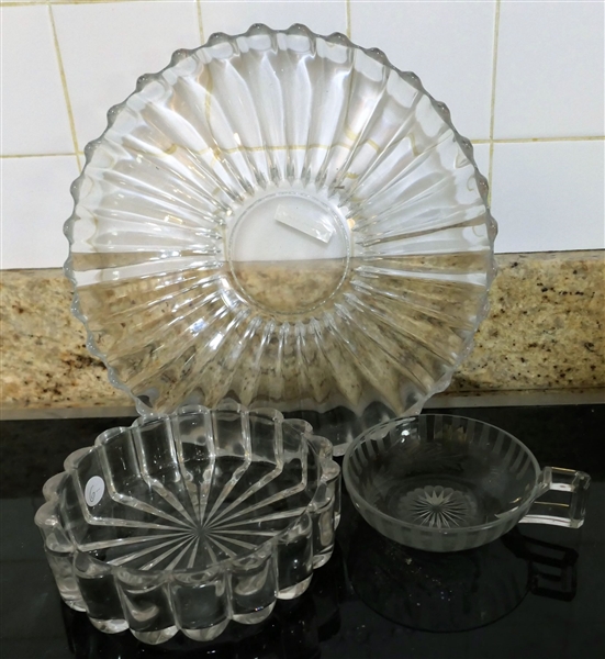 3 Pieces of Heisey Glass - 12" Bowl, 7" Bowl, and Etched Nappy - All Signed