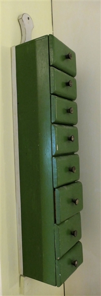 Green Painted 8 Drawer Spice Cabinet - Measures 22" tall 4 1/2" by 5" - Not Including Trim 
