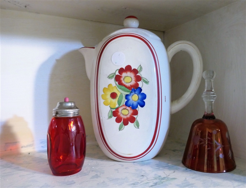 Japan Pitcher with Flowers, Etched Ruby Flash Bell, and Single Shaker
