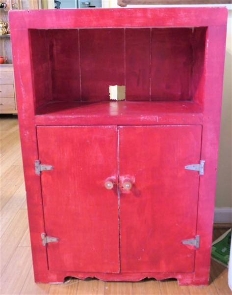 Red Painted Wood Cabinet with Spool Handles - Measures 36" tall 24" by 12"