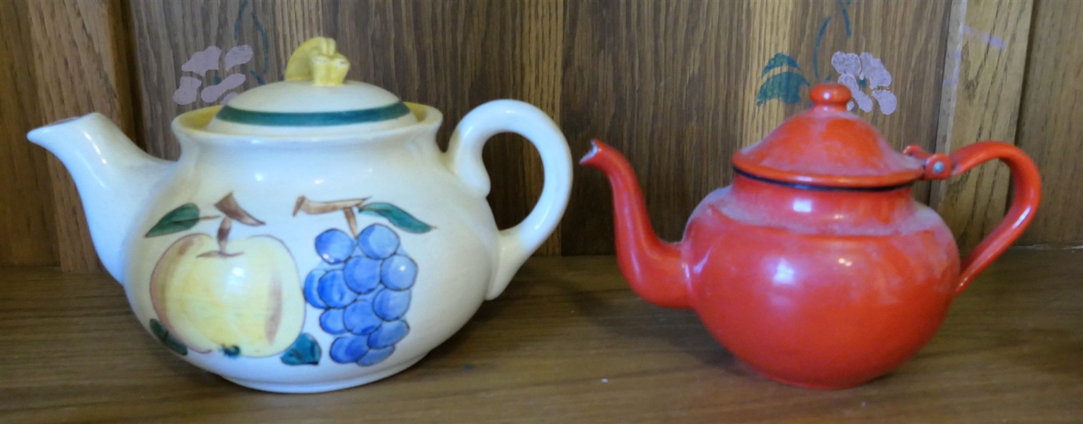 Red Enamel Teapot and Stangl Pottery Tea Pot 