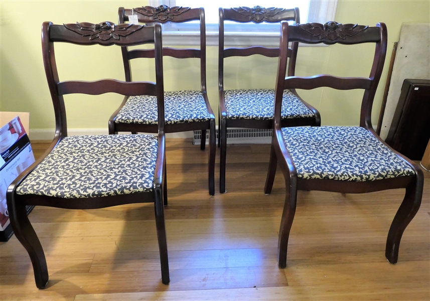 Mahogany Rose Carved Chairs with Gold and Black Seats
