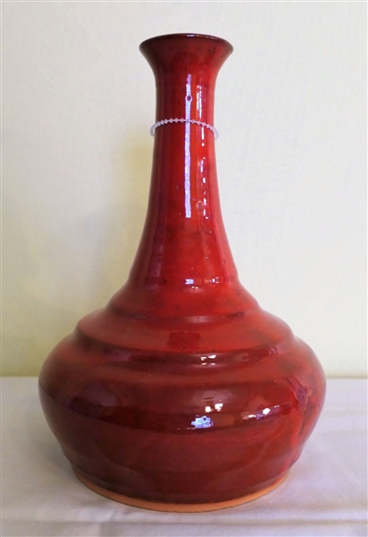 Owens Pottery Seagrove NC Chrome Red Vase - 2010 - Measures 9" Tall 