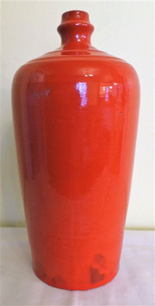 Red North Carolina Pottery Vase - Stamped on Bottom - Measures 11" Tall 