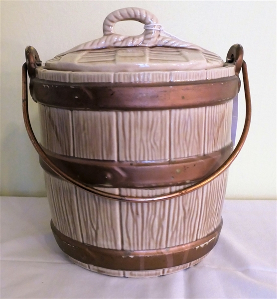 Barrel Cookie Jar with Metal Handle 