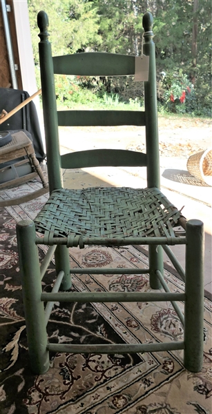 Primitive Green Painted Ladder Back Chair with Turned Knobs - Measures 37 1/2" tall 