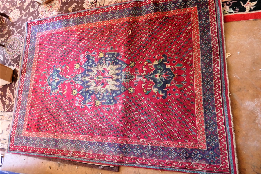 Oriental Red and Navy Rug Measures - 610" by 4"11"