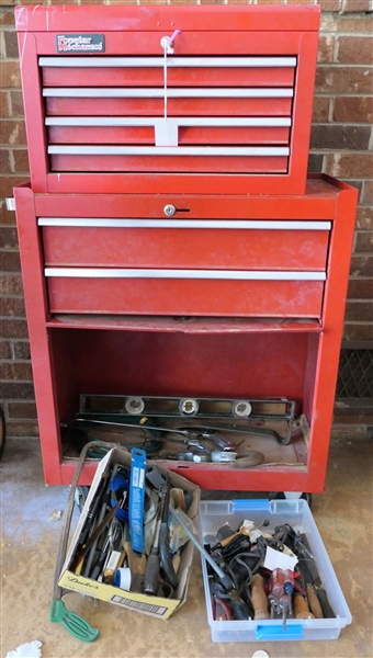 Popular Mechanics 2 Stack Tool Cabinet/ Cart with Tools - Top Section Has Key - Measures 45" Tall 